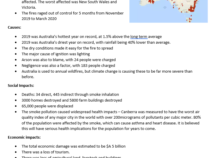 Australia Wildfires 2019/2020 "Black Summer" Revision Notes for A level Geography