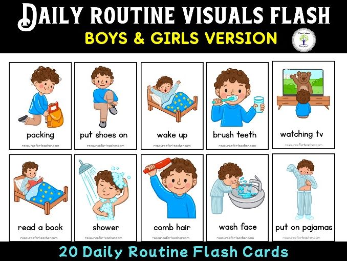 Daily Morning Bedtime Routine Visuals Flash Cards for Toddler Kids Autism