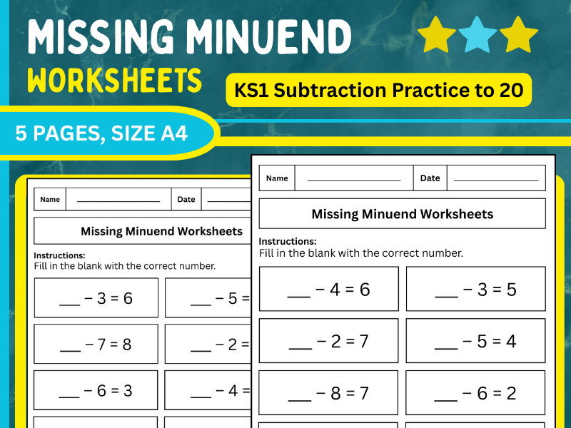 Missing Minuend Worksheets – KS1 Subtraction Practice to 20
