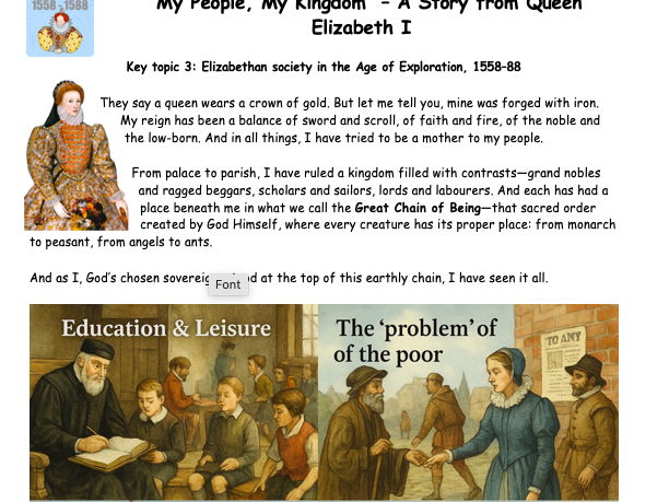 Edexcel GCSE Early Elizabethan England - Elizabeth I - Story Starters/Consolidation