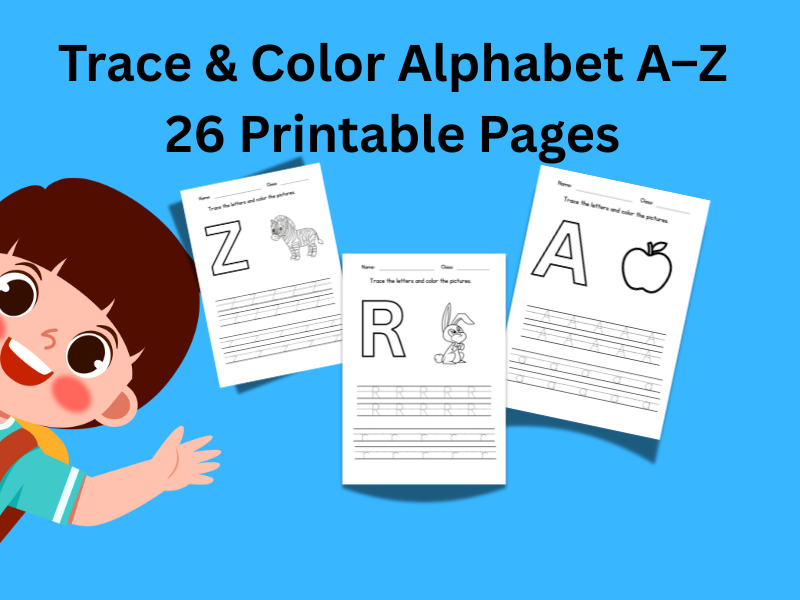 Trace & Color Alphabet A–Z 26 Printable Pages