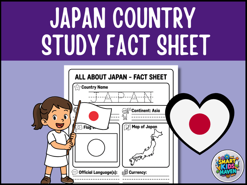 Japan Map and Flag Country Study Research Project Worksheet Geography Activity