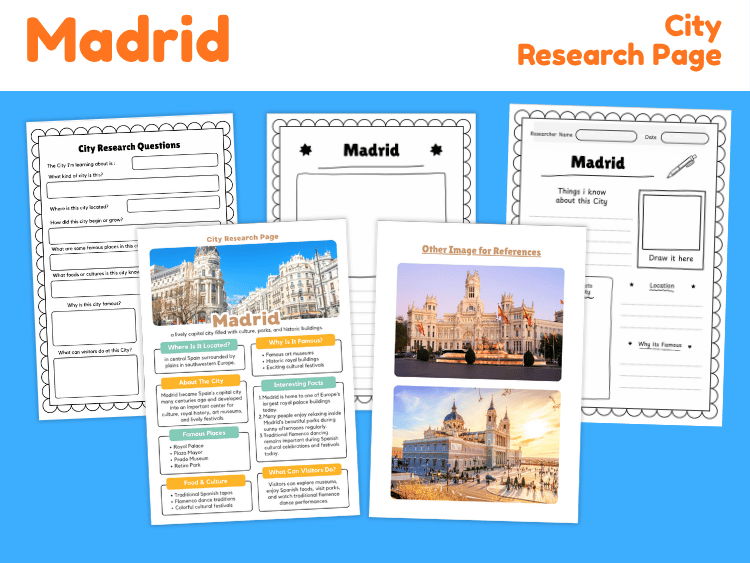 Madrid City Research Project | Spain Geography Worksheets