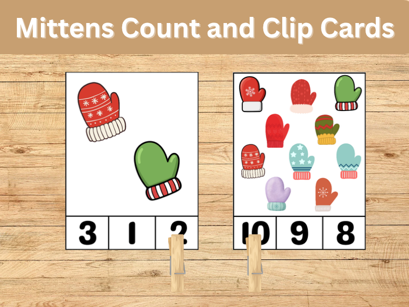 Mittens Count and Clip Cards | Winter Math Activity | Numbers 1–10
