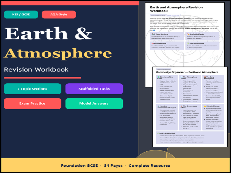 GCSE Earth & Atmosphere Revision Workbook (AQA) | Exam Practice + Answers | KS3 / Foundation Science