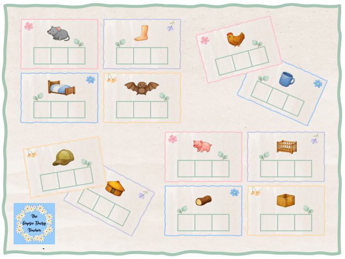 CVC Word Phoneme Frames - An Early Phonics Segmenting Activity (Natural Theme)