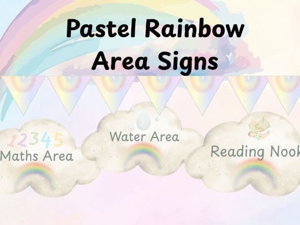 Pastel Rainbow Provision Area Signs | EYFS Classroom Decor
