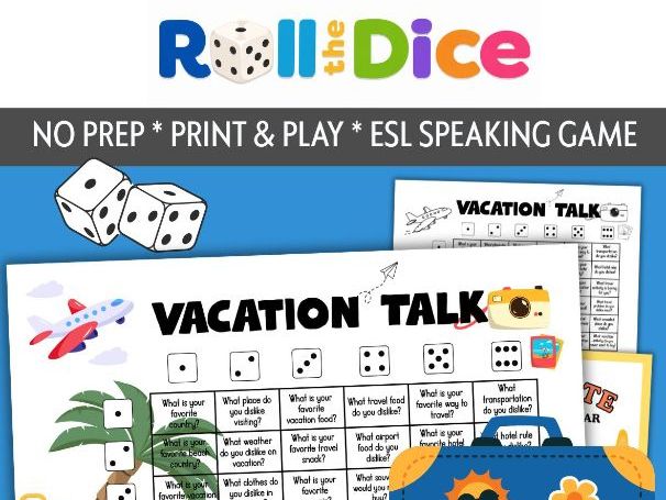 Summer Vacation Talk Roll & Speak |NO PREP PRINT & PLAY