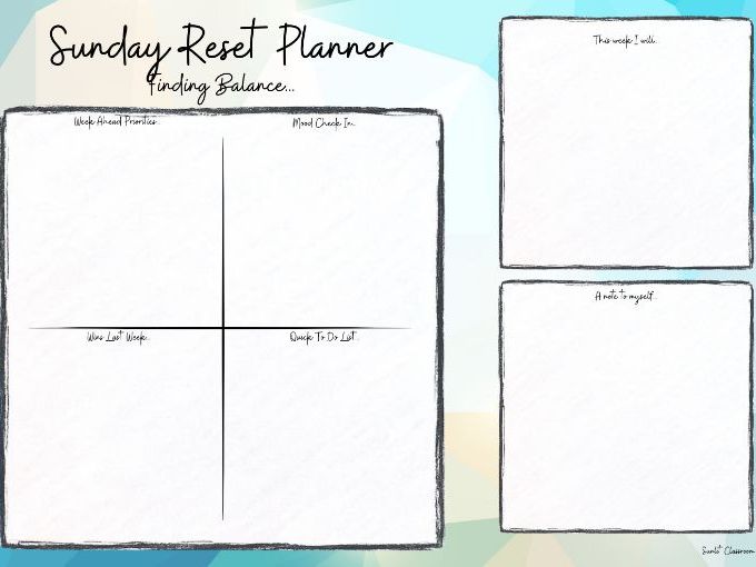 Sunday Reset Planner for Teachers | Calm & Organise Your Week (Blue geo)