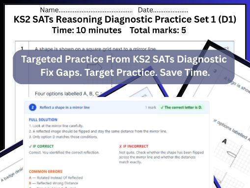KS2 SATs Reasoning Diagnostic Practice (5Qs Set 1 for D1) with Solutions + Intervention Insight