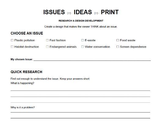 Issues - Ideas - Print | Printmaking Design & Concept Development Worksheet