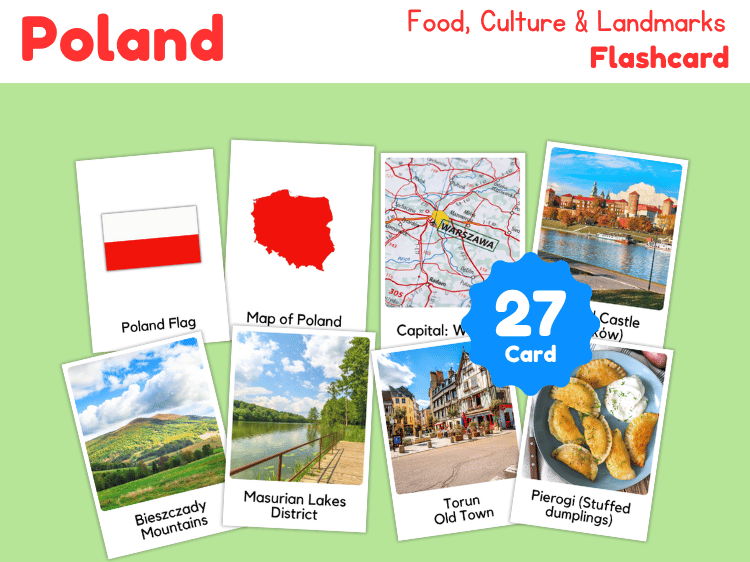 Poland Geography Flashcards | 27 Printable Country Study Cards