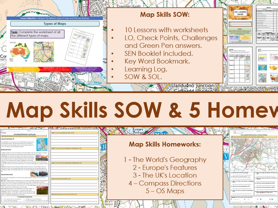 Map Skills SOW & Homework Bundle