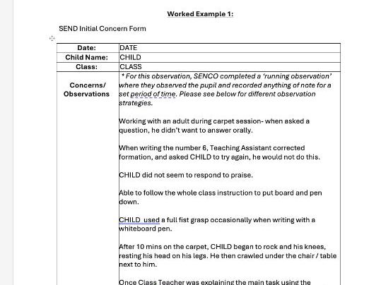 The SENCO's Initial Concern Toolkit  Templates, Worked Examples and Observation Strategies