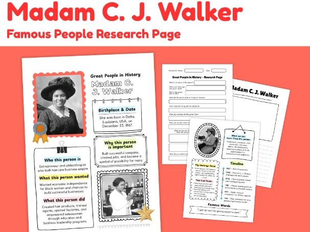 Madam C. J. Walker Biography Research Project | Black History Worksheets