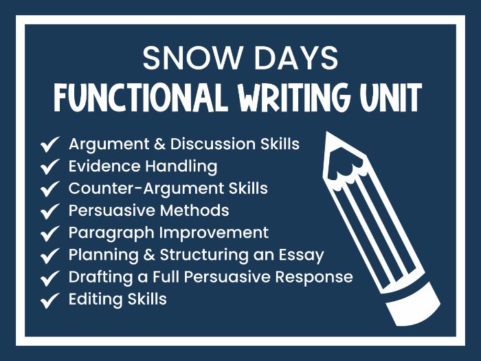 Snow Days Persuasive Writing: Discussion, Evidence & Essay Pack