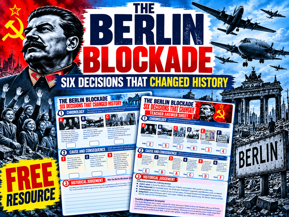 FREE GCSE Cold War Worksheet | Berlin Blockade 1948–49 | Causes and Consequences