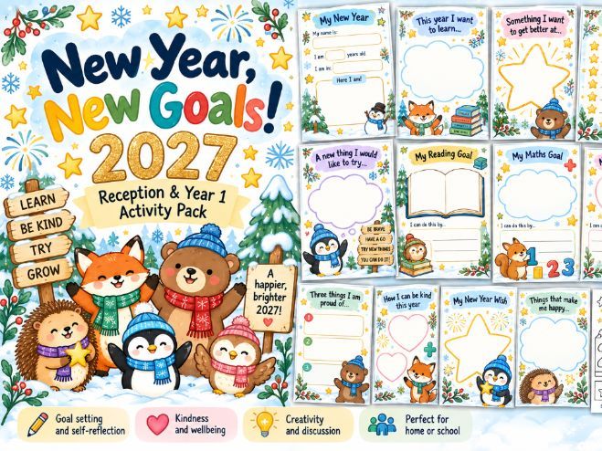 New Year, New Goals! 2027 Activity Pack | Reception & Year 1 | Goal Setting & Wellbeing
