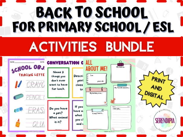 BUNDLE | Back To School | First Day of School Print-And-Go Activities Primary School