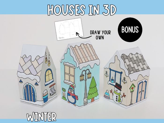 Winter 3D Houses – Craft Templates for Kids