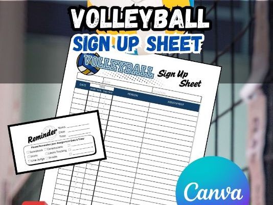 Editable Volleyball Sign up Sheet | Team Sign-Up Sheet Template | Game Day parent sign up, Team Moms