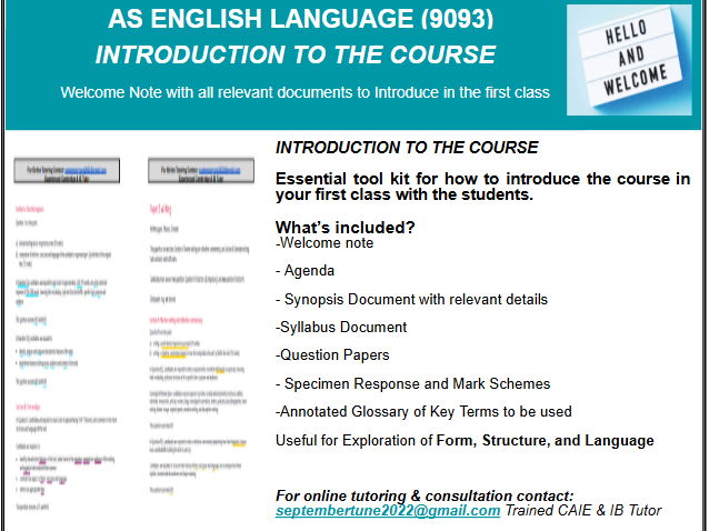 INTRODUCTION TO THE COURSE: CAIE AS ENGLISH LANG (9093)