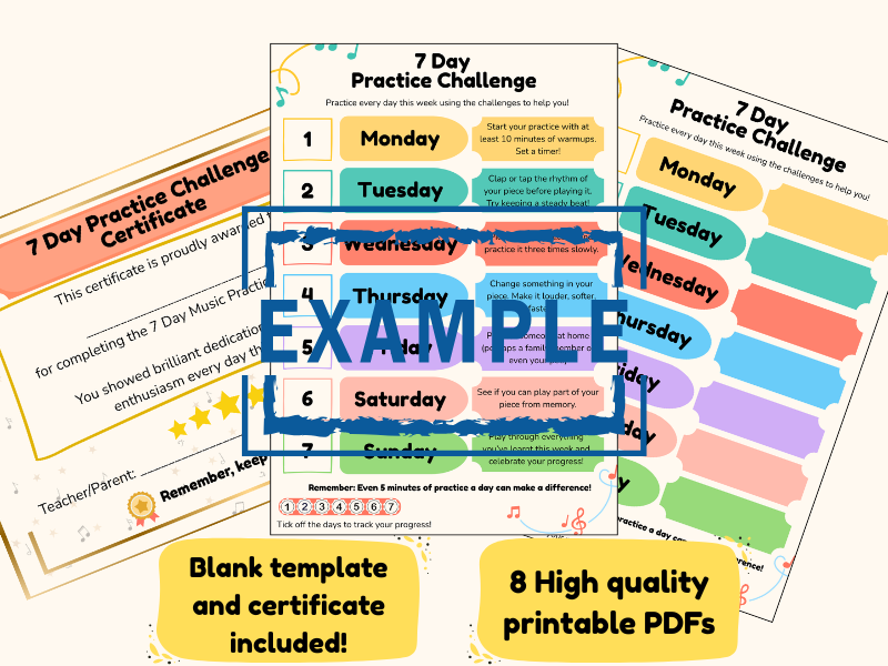 7 Day Music Practice Challenge (6 pack): Fun & Engaging Practice Activities with Certificate