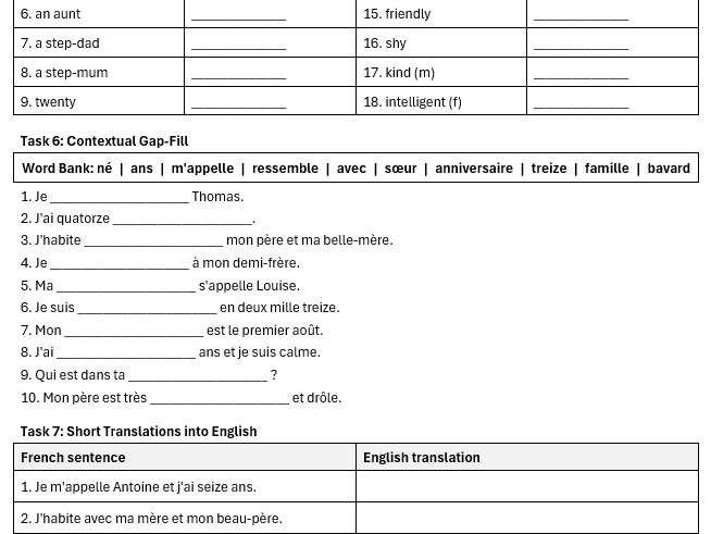 AQA GCSE 2026: Introductions Vocab | Family (French Foundation)