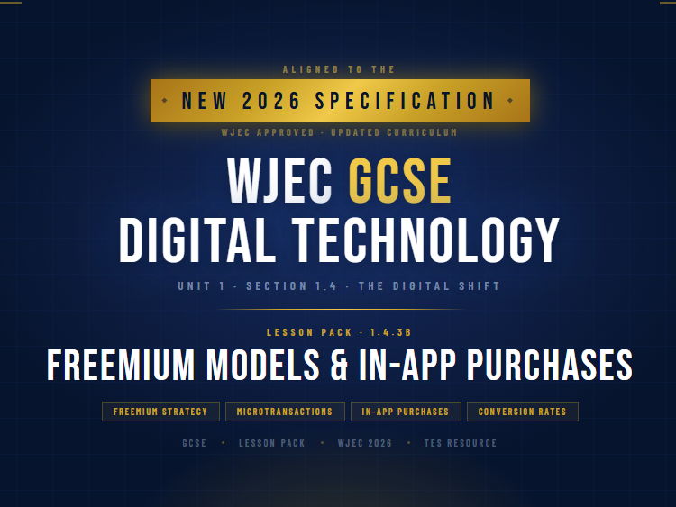 NEW 2026 WJEC GCSE Digital Technology 1.4.3B Freemium Models and In-App Purchases | Lesson Pack