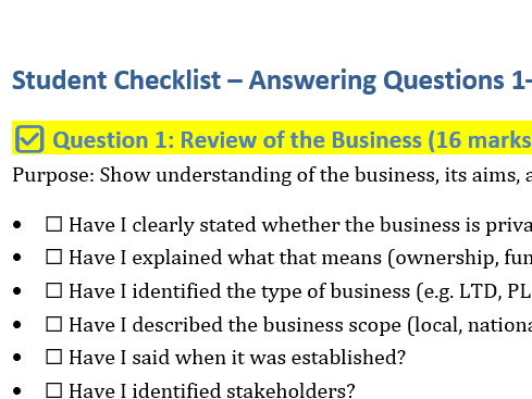 BTEC sport level 3 Unit 22 student checklist