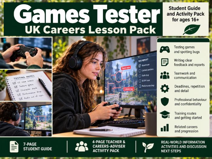 Games Tester UK Careers Lesson Pack for 16+