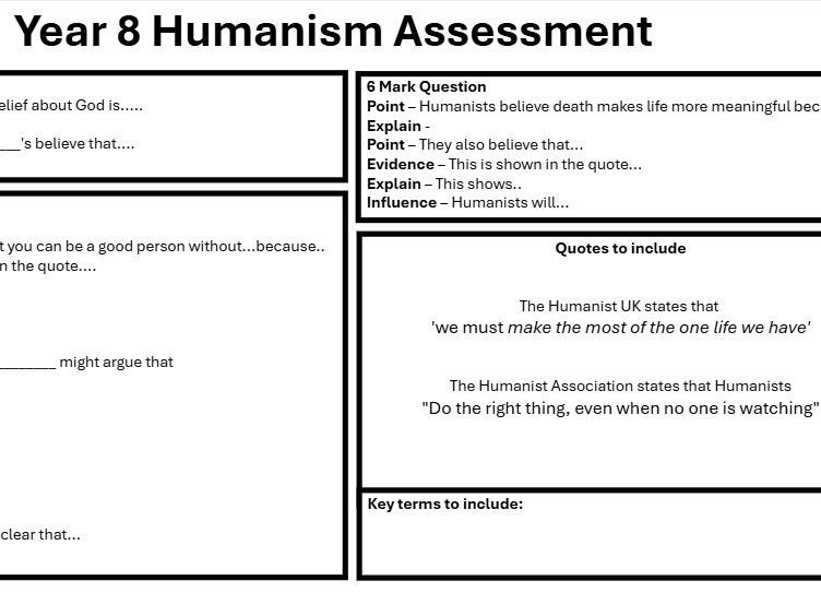 Humanism Assessment Pack (Assessment, Help Sheet & Feedback Lesson) KS3 RE
