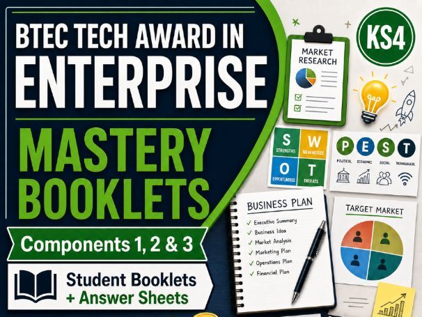 BTEC Tech Award in Enterprise Mastery Booklets | All Components  Student Booklets and Answers