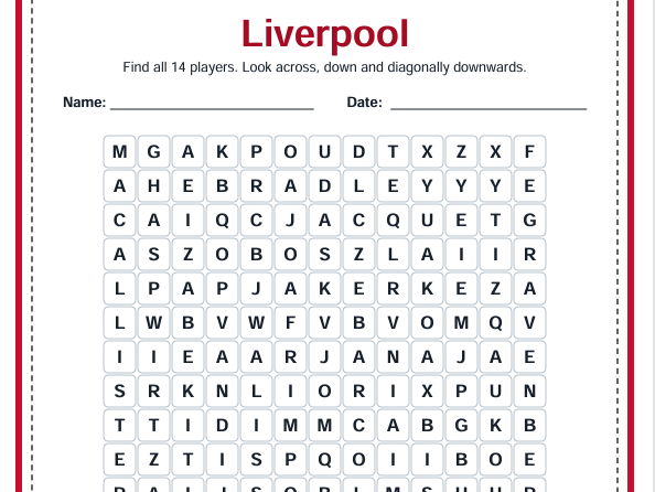 20 Premier League Word Searches for KS2 – All 20 Teams, Player Names & Answers (Ages 7–11)