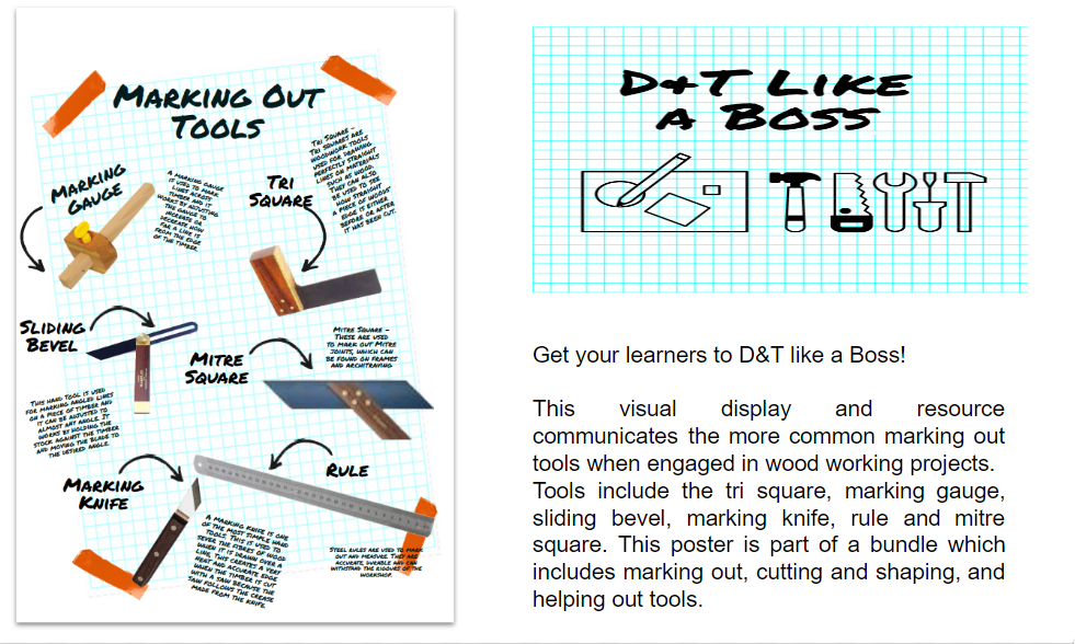 D&T Woodwork Marking Out Tools Display Teaching Resources