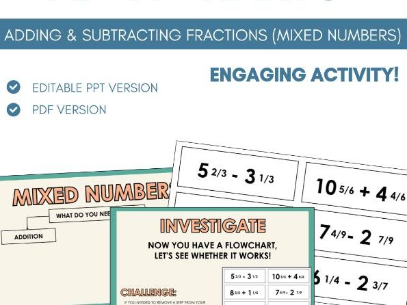 Adding & Subtracting Mixed Numbers Flow Chart | Task Activity | Fractions