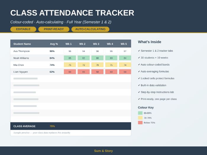Editable Colour-Coded Attendance Tracker