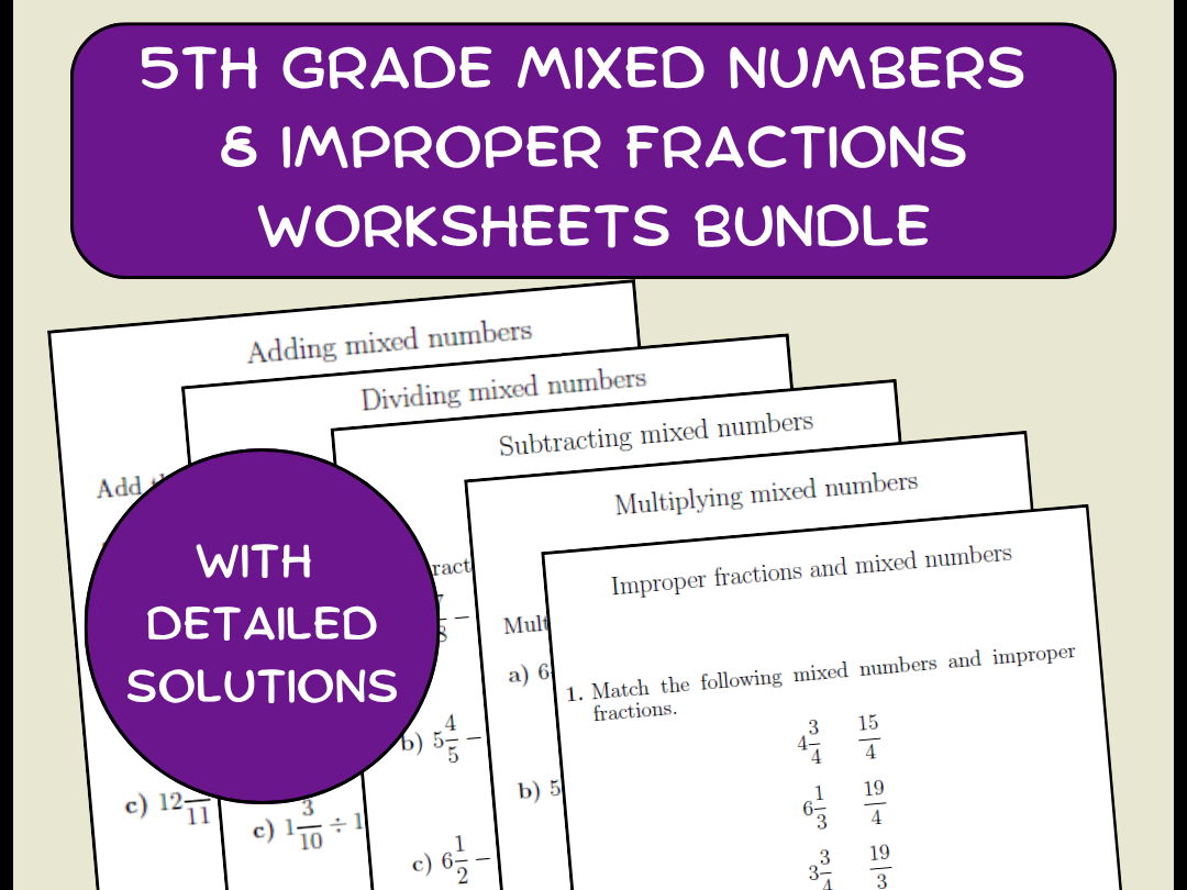 5th Grade Mixed Numbers & Improper Fractions Worksheets Bundle