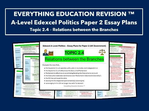 A-Level Edexcel Politics Essay Plans for Topic 2.4 – Relations between the Branches