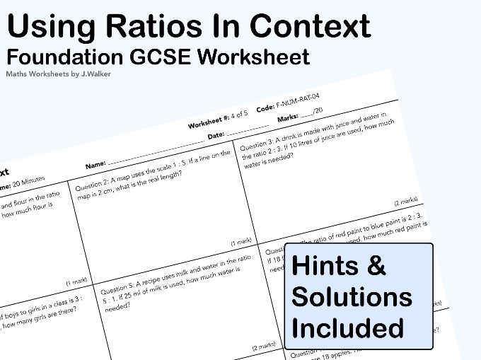 GCSE Maths Worksheet: Using Ratios In Context - Foundation Tier