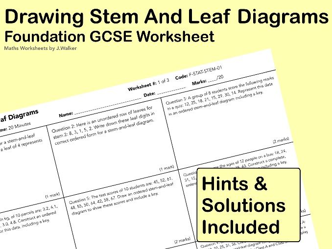 GCSE Maths Worksheet: Drawing Stem And Leaf Diagrams - Foundation Tier