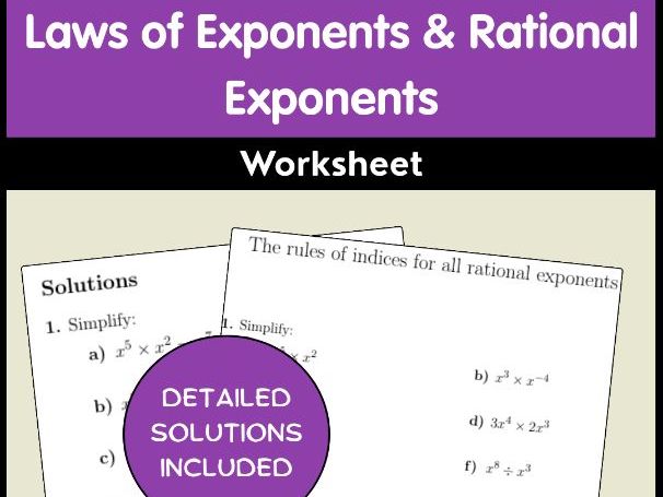 Laws of Exponents & Rational Exponents Worksheet