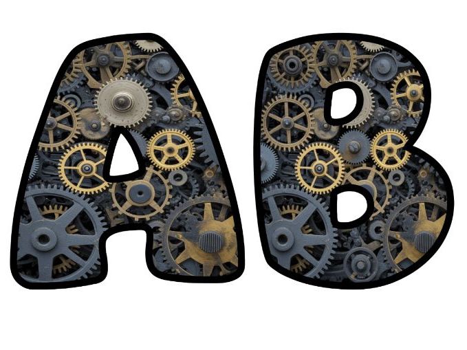 Gears Cogs DT Classroom Display Lettering Set | Upper & Lowercase Letters, 0-9 and Signs