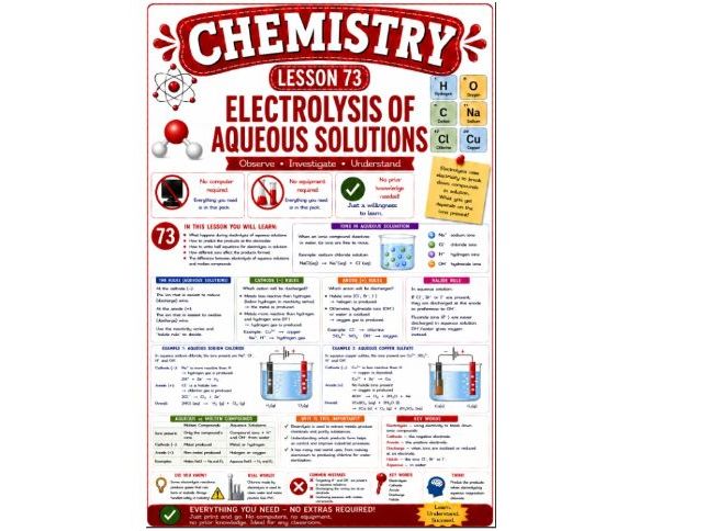 Chemistry cover lesson 73: Electrolysis of aqueous solutions (Ch73) science stand alone lesson