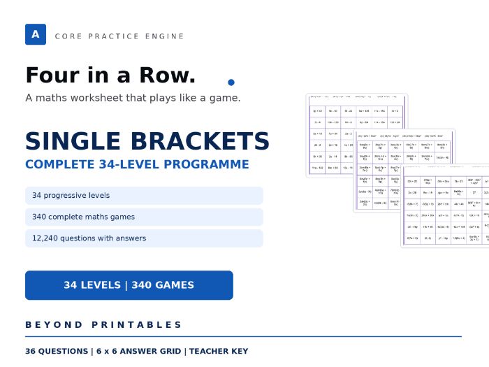 Expanding and Factorising Single Brackets Four in a Row | 34 Levels | 340 Maths Games