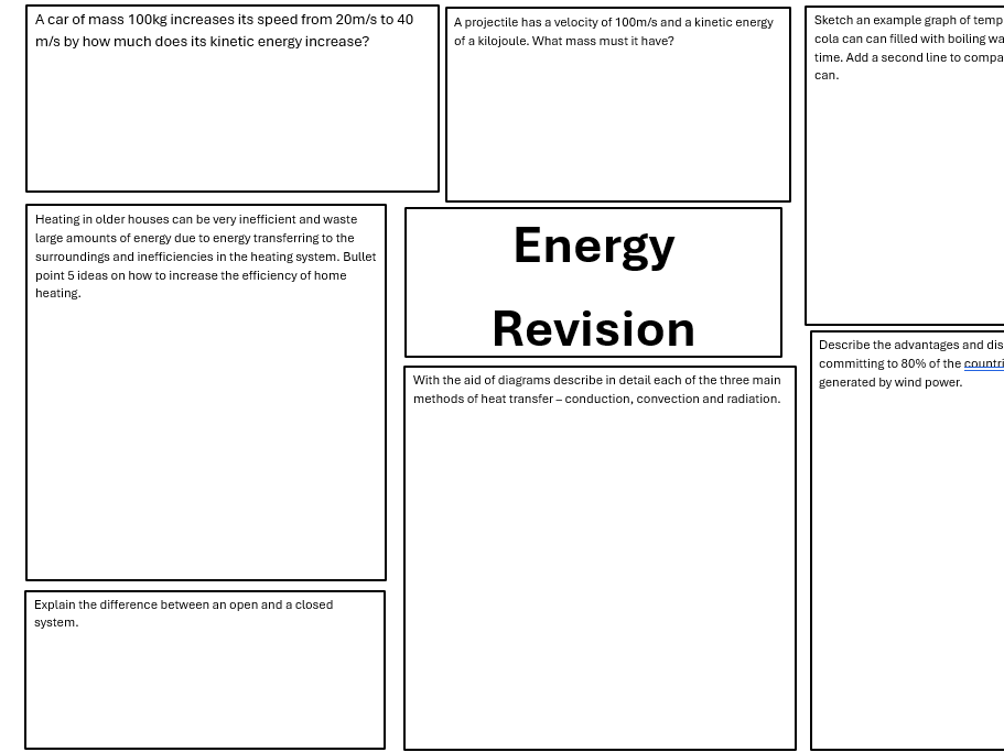 AQA Higher GCSE Energy Revision A3 Learning Mat (Triple Physics)