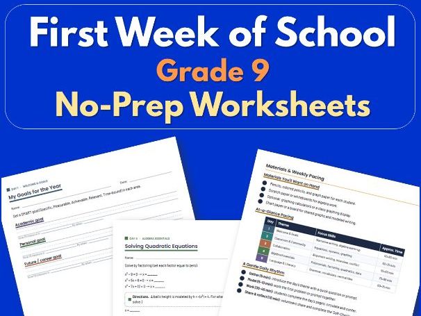 First Week of School Grade 9 | No-Prep Worksheets