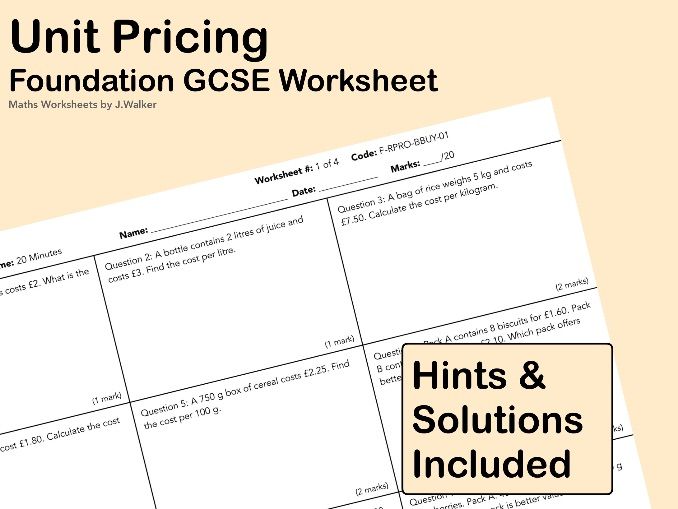 GCSE Maths Worksheet: Unit Pricing - Foundation Tier
