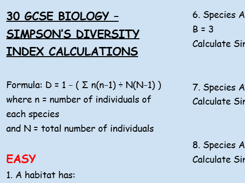 Simpsons Index calculations