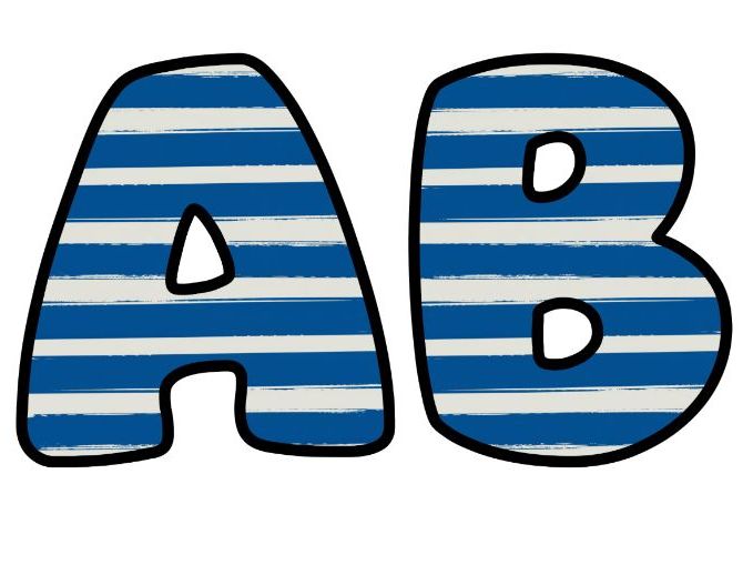 Blue White Lines Lettering Set for Classroom Display | Upper & Lowercase, 0-9 and Signs